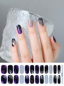 24 指半固化凝胶指甲贴，持久、快速定型、完美贴合、万圣节风格、女士和女孩全指甲膜、万圣节派对使用（未配备紫外线灯和工具，需自行购买） - 彩色 - 查看 8