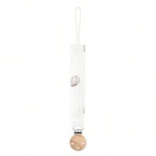 1pc Baby Crinkle Fabric Pacifier Clip And 3-Hole Wooden Pacifier Clip, Fashionable Print Design Suitable For Everyday Use