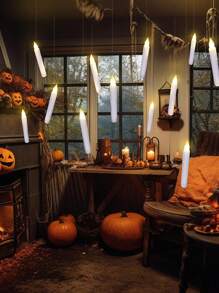 26Pcs (12pcs Candle 17cm/6.7inch&12pcs Hook 2cm/0.8inch&1PC Magic Wand 33.2cm/13.1inch&1PC Fishing Line 30 M/ 9.8 Ft) Halloween Floating Candle With Wand, Magic Hanging Candle Flashing Warm Light Flameless LED Tapered Candle With Remote Control, Battery Operated Window Candle, Suitable For Halloween & Christmas & Family Wedding Birthday Party Atmosphere Decoration,Christmas