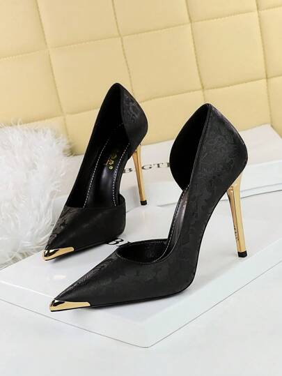 Fall/Winter 2025 European And American Style Formal Shoes For Women, High Heel Pointed Toe Satin Shoes With Hollow Details, Sexy, Women Pumps