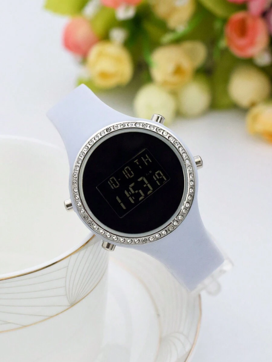 1pc Women Apricot Silicone Strap Minimalist Casual Electronic Watch - Apricot - View 1