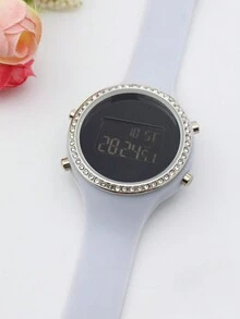 1pc Women Apricot Silicone Strap Minimalist Casual Electronic Watch - Apricot - View 3