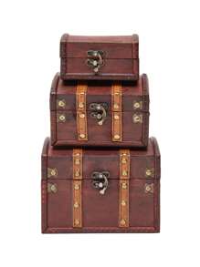 Set Of 3 Wooden Pirate Treasure Chest Boxes, Decorative Vintage-Style Treasure Box For Classroom, Party Decorations Keepsakes (3 Sizes) - Redwood - View 9