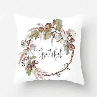 1pc 18x18 Inch Fall Decorative Floral Wreath Throw Pillow Case Home Sofa Decor