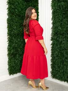 Midi Dress In Dunes With Short Princess Sleeves - Đỏ - Xem 2