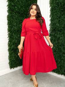 Midi Dress In Dunes With Short Princess Sleeves - Đỏ - Xem 1