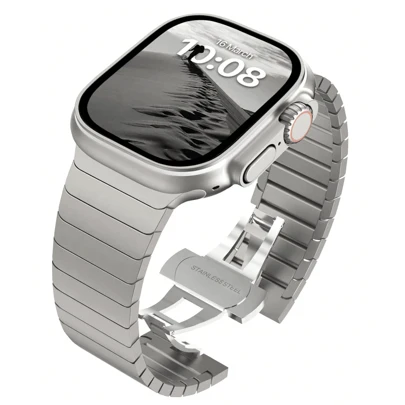 不锈钢表带兼容 Apple Watch Series 9、8、7、6、5、4、3、2、1、SE Ultra - 男士金属蝴蝶结扣表带，适合 49 毫米 - 38 毫米腕围 - 非常适合家人、朋友、节日、生日或惊喜礼物