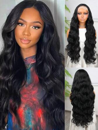 Halloween Costume Wig Synthetic Heat Resistant Front Lace Wig 13*4 Long Wave Hair 30 Inch Brown Everyday Use High Quality Ladies Wigs Natural Looking High Quality Synthetic Soft Beginner Friendly Wigs