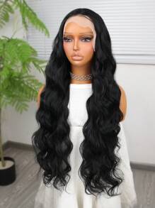 万圣节服装假发 合成耐热前蕾丝假发 13*4 长波浪发 30 英寸 棕色 日常使用高品质女士假发 自然外观高品质合成柔软初学者友好假发 - 黑色 - 查看 5