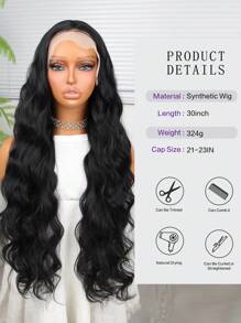 万圣节服装假发 合成耐热前蕾丝假发 13*4 长波浪发 30 英寸 棕色 日常使用高品质女士假发 自然外观高品质合成柔软初学者友好假发 - 黑色 - 查看 7