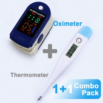 1pc Adult Fingertip Pulse Oximeter Blood Oxygen Saturation Monitor Pulse Ox | Medical Grade With FDA Approved | Heart Rate And Fast Spo2 Reading Oxygen Meter | Oximeter-Thermometer Combo Pack
