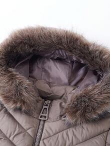 Giolshon Women's Puffer Jacket With Fluffy Hooded Collar, Down Coat For Autumn/Winter - Camel - View 9