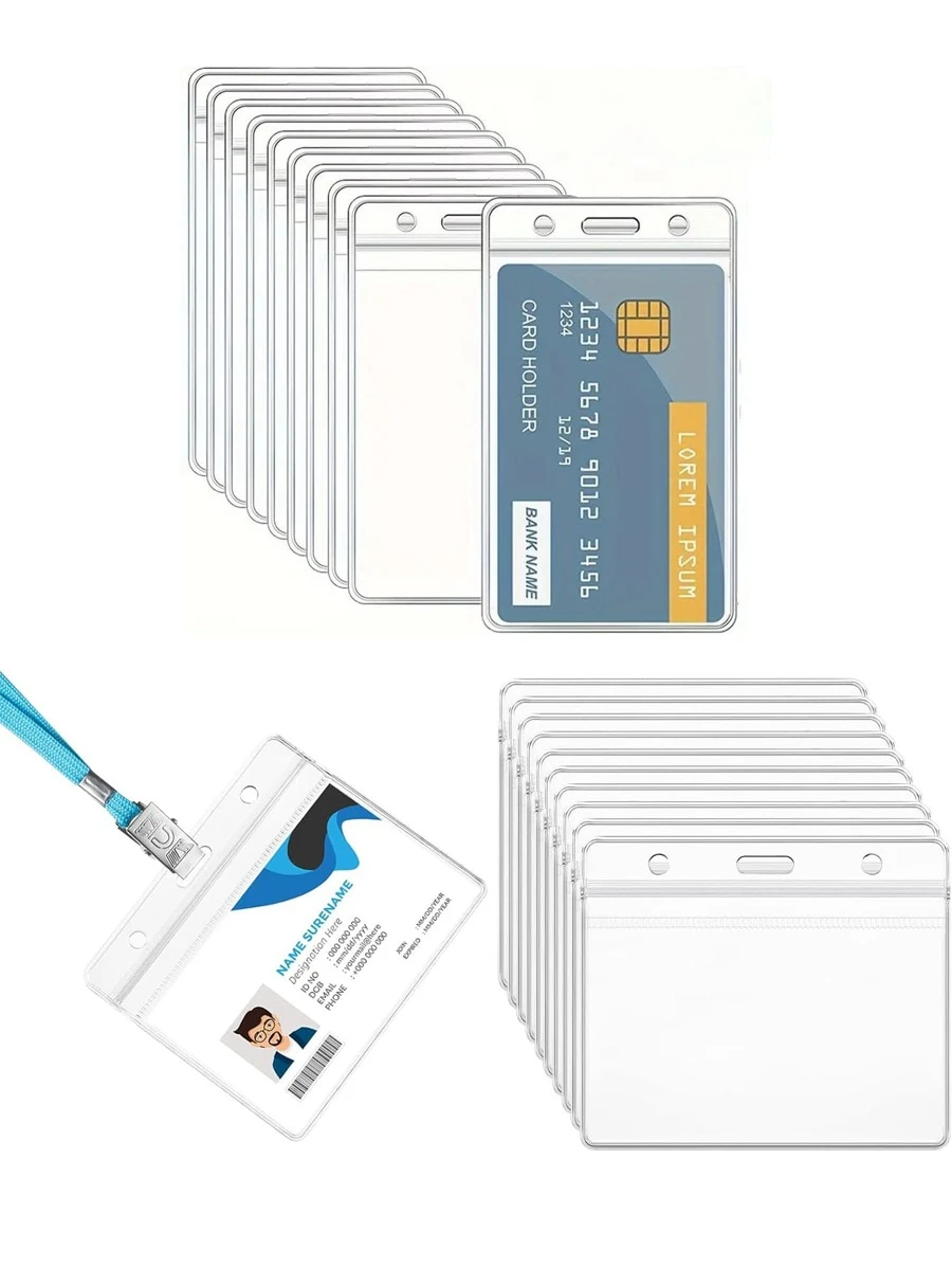 1pc/3pcs/5pcs/10pcs 防水透明超厚水平和垂直塑料透明 S PVC 可密封防水名片保护器公交银行卡保护器卡徽章夹轻便便携式卡白领工作者节日周年纪念生日礼物配件礼品卡套卡夹钱包名片夹信用卡夹教师挂绳带身份证夹卡夹女士女士男士卡片钱包 - 無色 - 查看 1