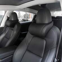 1pc Black Minimalist Adjustable Elastic Band Synthetic Leather Tesla Memory Foam Headrest, Fits All Tesla Models - Black - View 1