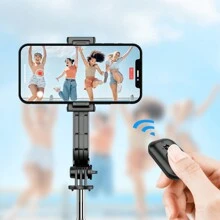 1 Peça Clipe de Telefone Destacável Preto com Controle Remoto e Tripé de Bastão de Selfie