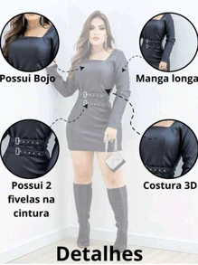 Long Sleeve Leather Dress - màu đen - Xem 3