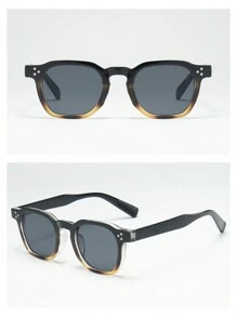 1pc Unisex Oval Small Frame High Quality Personalized Minimalist Fashion Glasses, Suitable For Casual, Travel, Party, Beach, Daily Decoration - Black Bean Curd Frame Gray Slice - View 2