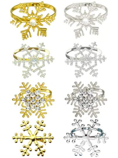 20pcs/12pcs/6pcs/4pcs/1pc Elegant Christmas Snowflake Napkin Rings For Dining Table Decor