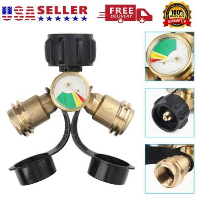 Universal Propane Splitter, Propane Tank Y Splitter Adapter With Valves, 2 Way LP Gas Adapter Tee Connector For 20lb Propane Tank Cylinder, Work With BBQ Grills, Camping Stoves, Gas Burners, Heater, RV Camper Etc