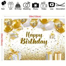 1 pieza, Banner de decoraciones de fiesta de cumpleaños blanco y dorado, telón de fondo de feliz cumpleaños blanco y dorado, gran fondo de fotografía de cumpleaños blanco y dorado para decoración de fiesta de mujeres y hombres - Multicolor - Ver 2