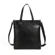 Perry Ellis Women's Black Tote Bag Made Of Synthetic Leather With Smooth And Soft Texture With Large Engraved Brand Logo, Ideal For Daily Activities Business, Work, School - 黑色 - 查看 1