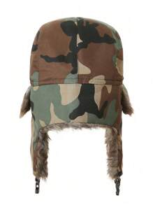 1 pieza Gorro ruso Ushanka de dos colores con camuflaje, sombrero con orejeras para invierno y actividades al aire libre para hombres y mujeres - Multicolor - Ver 9