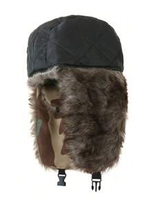 1 pieza Gorro ruso Ushanka de dos colores con camuflaje, sombrero con orejeras para invierno y actividades al aire libre para hombres y mujeres - Multicolor - Ver 8