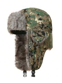 1 pieza Gorro ruso Ushanka de dos colores con camuflaje, sombrero con orejeras para invierno y actividades al aire libre para hombres y mujeres - Multicolor - Ver 5