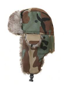 1 pieza Gorro ruso Ushanka de dos colores con camuflaje, sombrero con orejeras para invierno y actividades al aire libre para hombres y mujeres - Multicolor - Ver 7