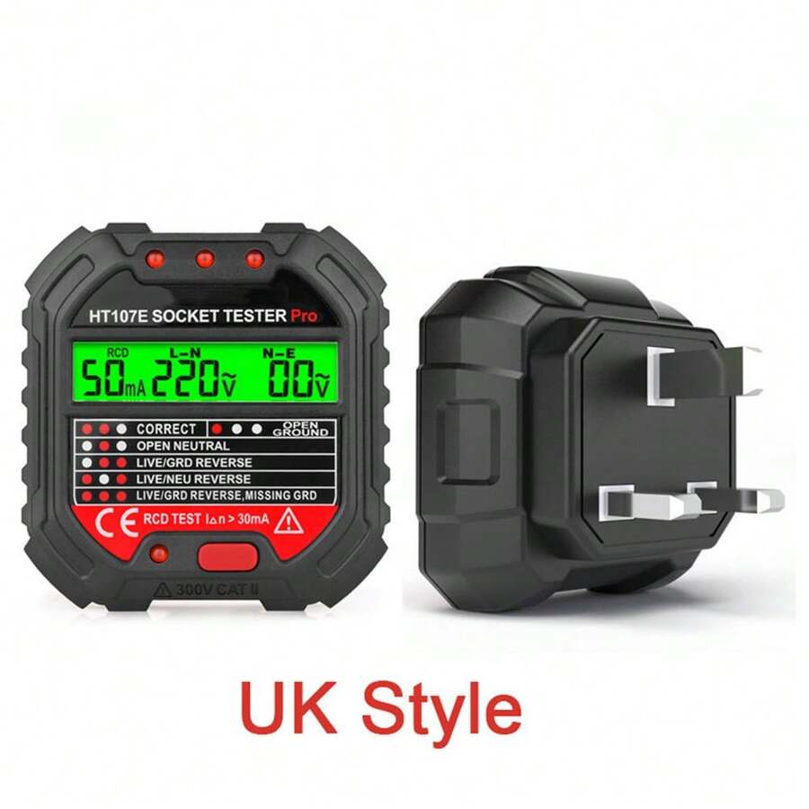 Socket Tester Circuit Detector Voltage Measurement Leakage Detection RCD Test Backlight Alert For Household Wiring Test Leakage Protection Test - 英規插(220-240V) - 查看 1