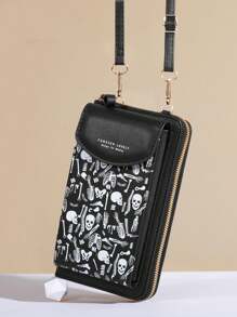 幽灵骷髅斜挎钱包 - 主题 - 安全拉链开合 - 可调节肩带 - PU 材料 - 用途广泛 带肩带钱包 手机袋 手机包 电话包 女士侧包 钱包 女士手机包 女士手机包 钱包 钱包 - 彩色 - 查看 3