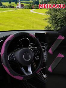 MEIKAXIU 3pcs Set MAKAXIU PU Leather & Carbon Fiber Steering Wheel Cover + 2pcs Shoulder Pads, Comfortable Non-Slip Universal Auto Accessories For Men And Women - one-size - View 8