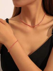 2pcs/Set Colorful Rhinestone Choker Necklace And Bracelet Set, Fashion Jewelry Accessories - Royal Blue - View 5