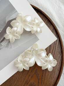 2 件 11 厘米女式仿珍珠白花豹纹发夹，简约海滩风格发饰花朵发夹秋季配饰秋冬度假装女士 - 彩色 - 查看 6