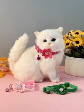 Justerbart katthalsband med klock- och kronbladsdekorationer, husdjurstillbehör