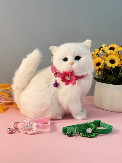 Adjustable Cat Collar With Bell & Petal Decorations, Pet Accessories