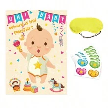 Pin The Pacifier On The Game Large Poster Games For Shower Party Birthday Party Supplies - 24 Pacifier Stickers,Christmas - Multicolor - View 1