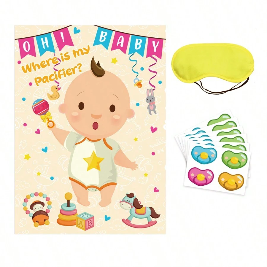 Pin The Pacifier On The Game Large Poster Games For Shower Party Birthday Party Supplies - 24 Pacifier Stickers,Christmas - Multicolor - View 1