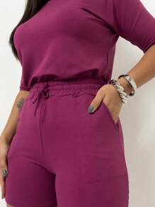 Women's Moletinho Moletom Set Short Shorts High Waist And Top Blouse Complete Look Chic Timeless Casual - 藕粉色 - 查看 3