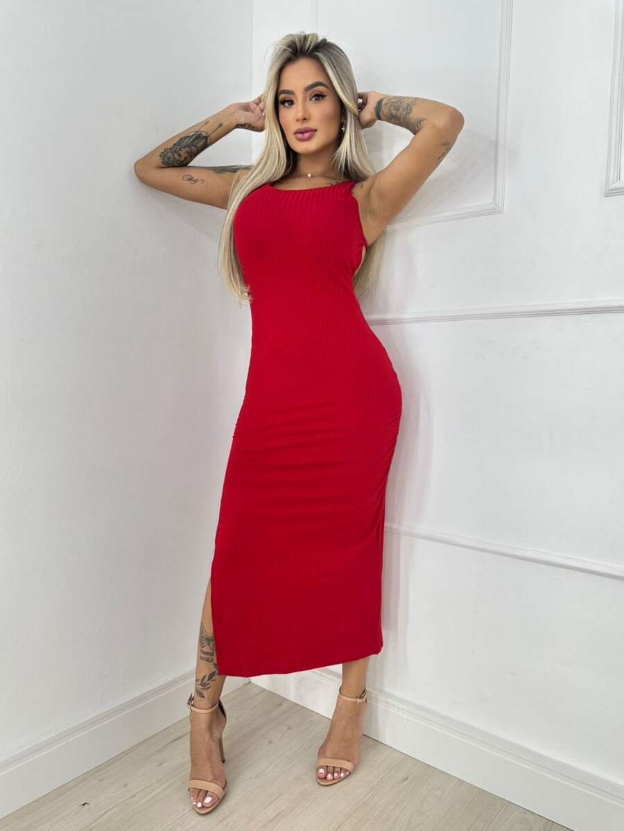 Maxi Dress With Bare Back And Side Slit Exclusive Launch - 紅色 - 查看 1