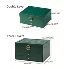 1pc Luxury Double/Triple Layer Jewelry Box With Lock, Multifunctional Pu Leather Jewelry Organizer For Rings, Earrings, Necklaces, Bracelets And Watches - Multicolor - View 3