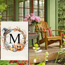 个性化首字母亚麻花园旗帜 - 双面、防风雨、粗麻布外观 - 无需电力的多功能户外装饰 - 可机洗，万圣节主题 - 1 件 - 彩色 - 查看 9