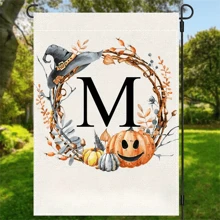 个性化首字母亚麻花园旗帜 - 双面、防风雨、粗麻布外观 - 无需电力的多功能户外装饰 - 可机洗，万圣节主题 - 1 件 - 彩色 - 查看 11