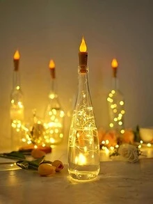 1 个蜡烛瓶 2m 串灯，无焰酒瓶灯银线软木灯电池供电迷你蜡烛灯头，DIY 仙女灯用于婚礼派对装饰家居装饰灯，节日情人节、感恩节、圣诞节装饰、家居装饰、卧室装饰、室内装饰、婚礼装饰、圣诞装饰和节日装饰最佳礼物 - 暖白 - 查看 3