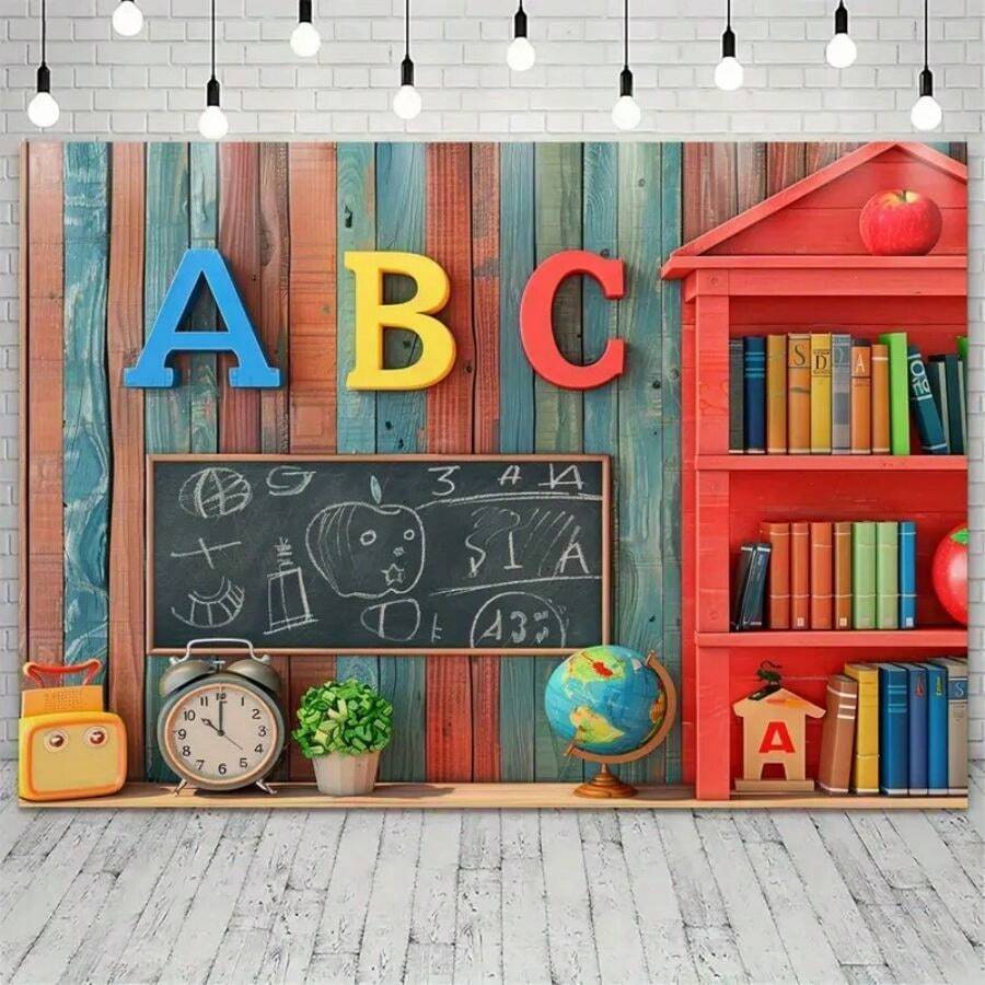 1pc ABC Letter Wooden Theme Room & Garden Decor Versatile Backdrop, Electricity-Free Photography Background, Suitable For Photo Props - Multicolor - View 1