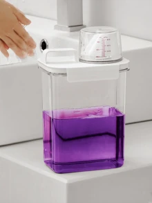 1 pièce Boîte de rangement pour poudre à lessive, grand bac en plastique à capacité élevée pour détergent liquide à usage domestique, organisateur étanche pour salle de bain et maison de 1100 ml/1800 ml/2300 ml - Transparent - Voir 5