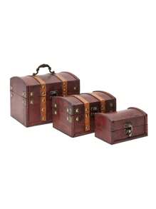 Set Of 3 Wooden Pirate Treasure Chest Boxes, Decorative Vintage-Style Treasure Box For Classroom, Party Decorations Keepsakes (3 Sizes) - Redwood - View 8