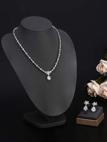 2-Piece Floral Rhinestone Wedding Jewelry Set - Sparkling And Elegant Necklace And Earrings - Pearl Wedding Jewelry Set - View 2