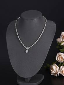 2-Piece Floral Rhinestone Wedding Jewelry Set - Sparkling And Elegant Necklace And Earrings - Pearl Wedding Jewelry Set - View 4
