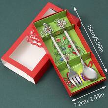 1 món quà Giáng sinh Bộ thìa và nĩa bằng thép không gỉ, Bộ đồ ăn tráng miệng/cà phê sáng tạo cho gia đình và nhà hàng - Nhiều màu - Xem 3